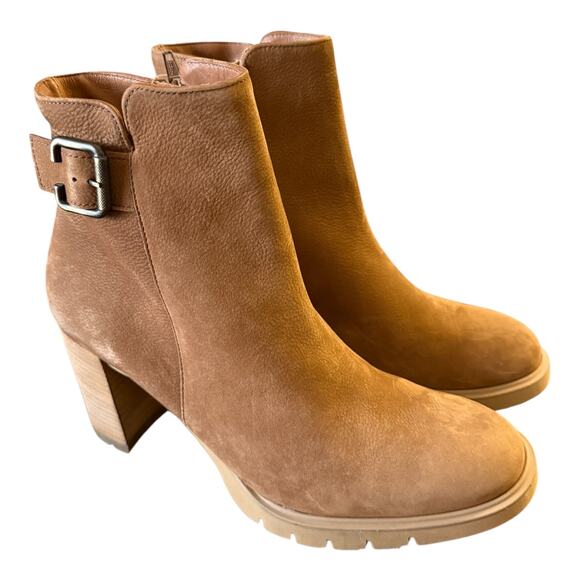 Paul Green Selma Buckle Moto zip tan nubuck lug ankle boots brown size 8 - Picture 1 of 7